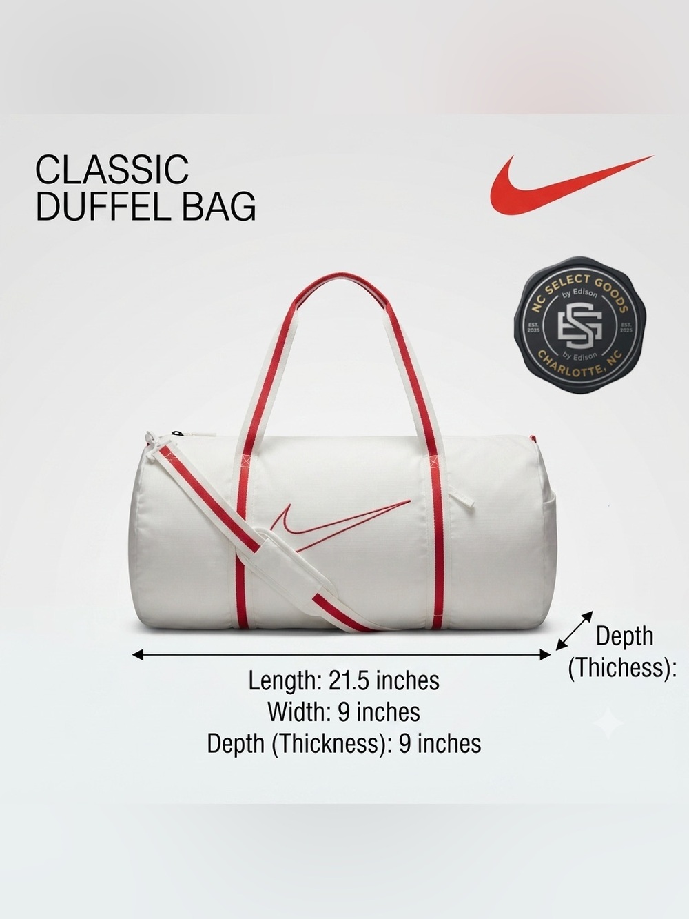 Nike Heritage Basketball Duffel Bag White Red Retro Gym Travel Bag